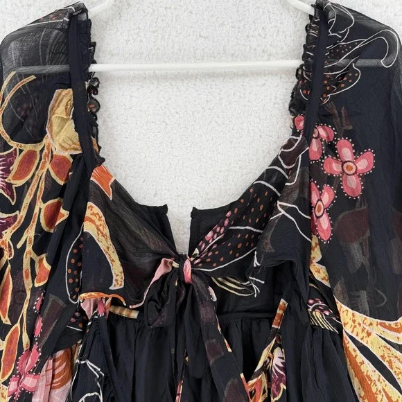 Anthropologie‎ Let Me Be Babydoll Dress Womens Petite Small PS Black Floral NWT - Picture 9 of 14